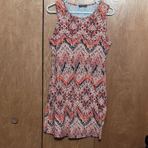 Sleeveless Coral and Navy Geometric Tank Dress by Mudd